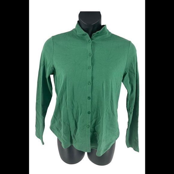 Isaac Mizrahi Essentials Button Front Topper Myrtle Green - Regular - Picture 1 of 2